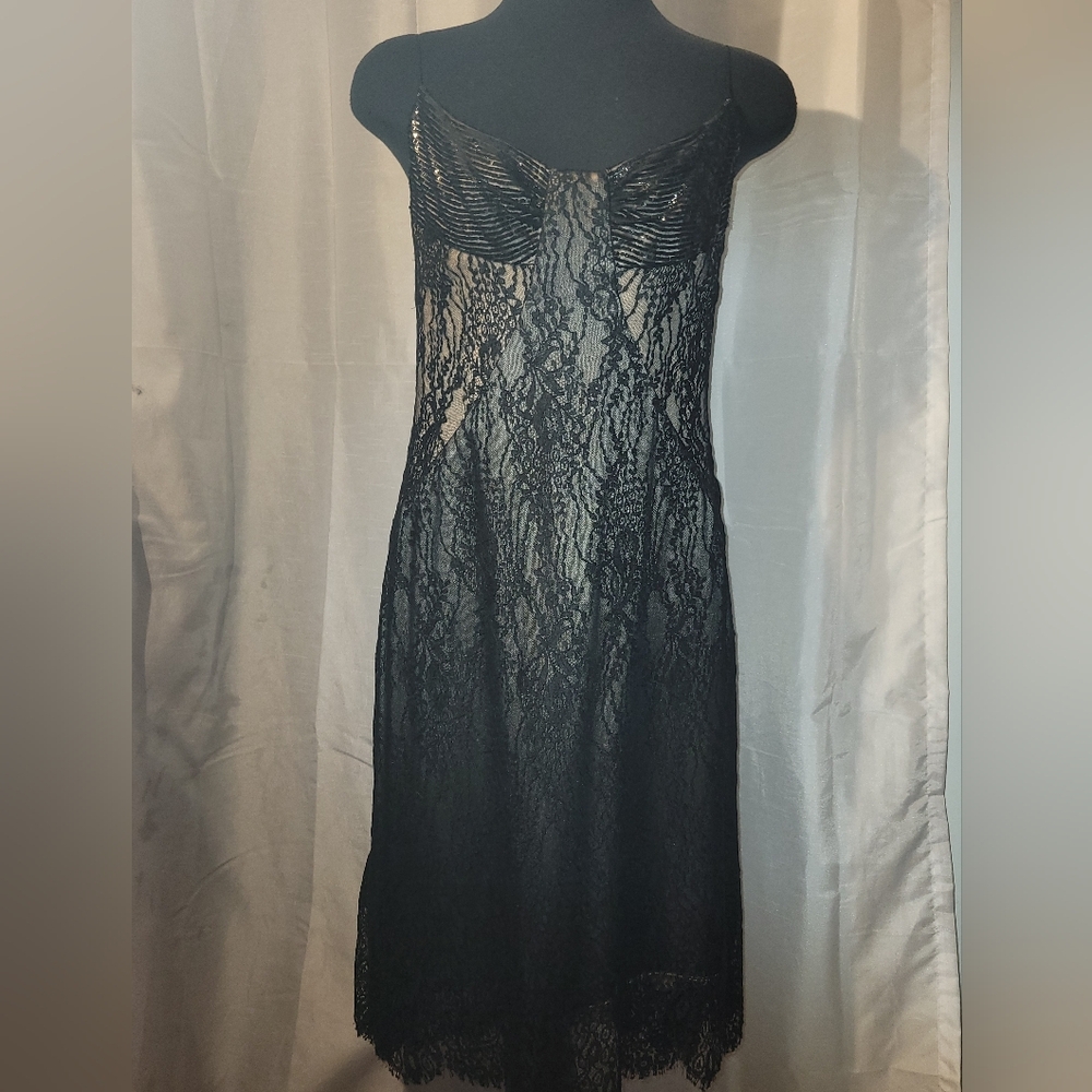 ANGEL SANCHEZ sequenced spaghetti strap cocktail dress